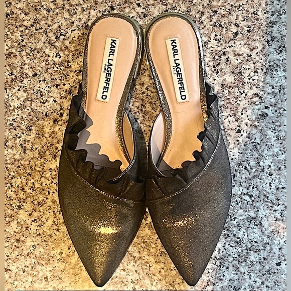 GENUINE Karl Lagerfeld Paris Bronze Farrah Mules - Picture 1 of 4